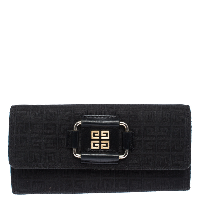 Pre Owned Givenchy Black Signature Canvas Buckle Flap Wallet