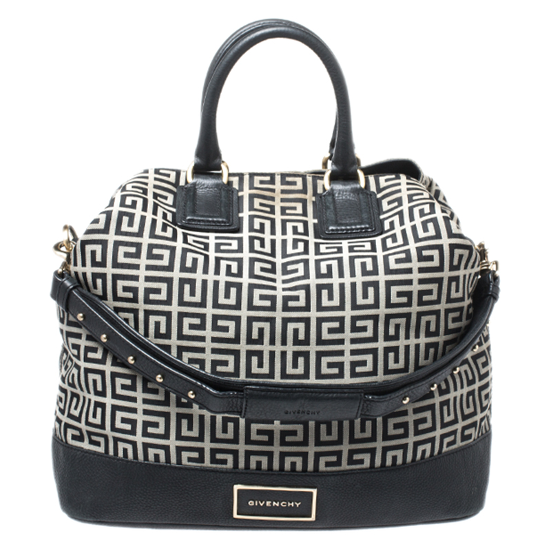 Pre Owned Givenchy Grey/Black Monogram Canvas and Leather Tote