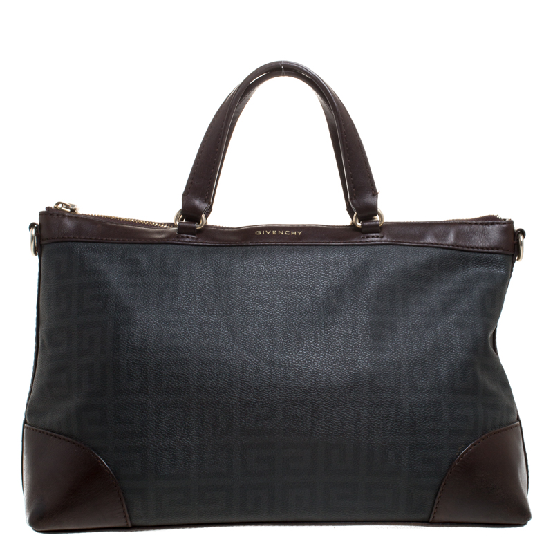 Pre Owned Givenchy Black/Brown Monogram Coated Canvas and Leather Tote