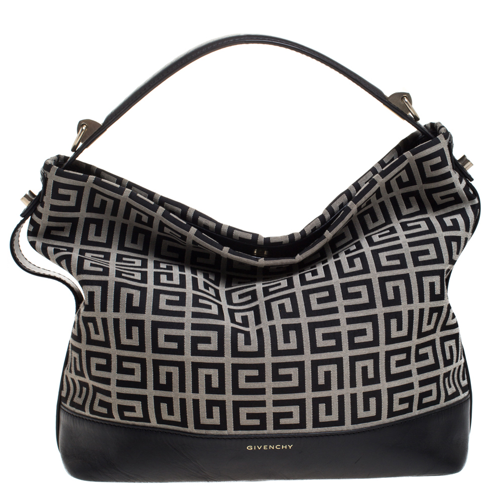 Pre Owned Givenchy Black/Grey Monogram Canvas and Leather Hobo