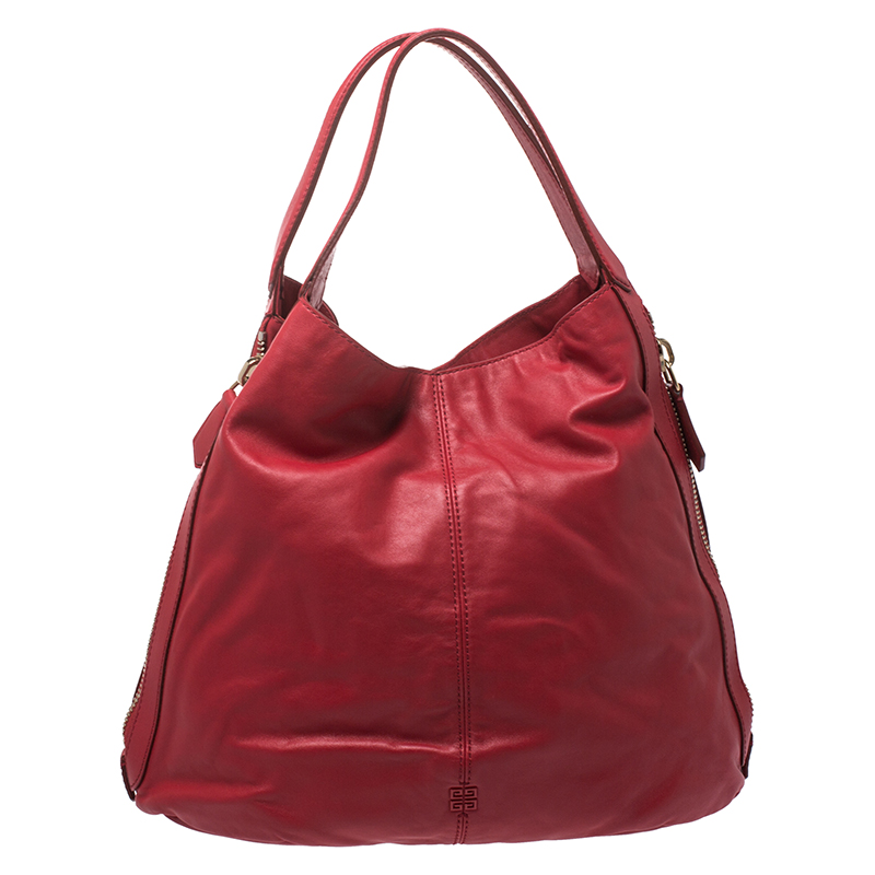 Pre Owned حقيبة يد جيفنشي سحاب جانبي جلد حمراء