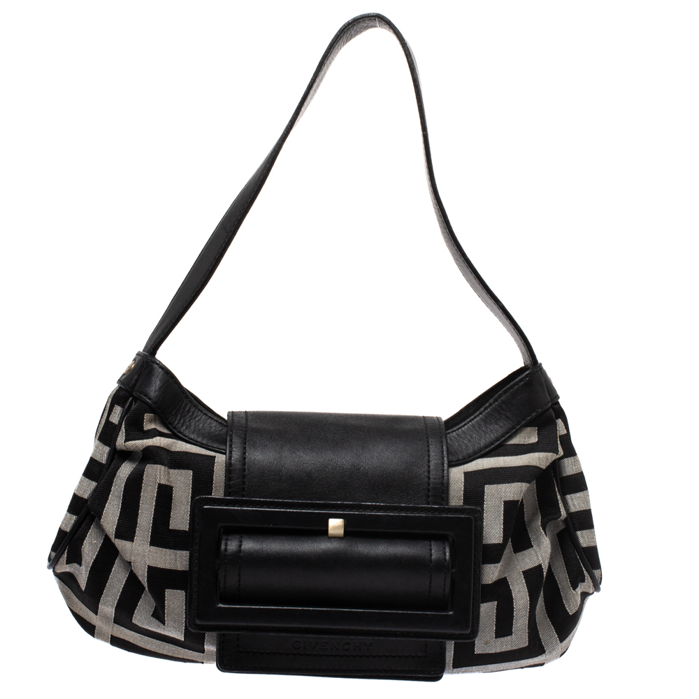 مملوكة مسبقًا Givenchy Black/Grey Signature Canvas and Leather Shoulder Bag