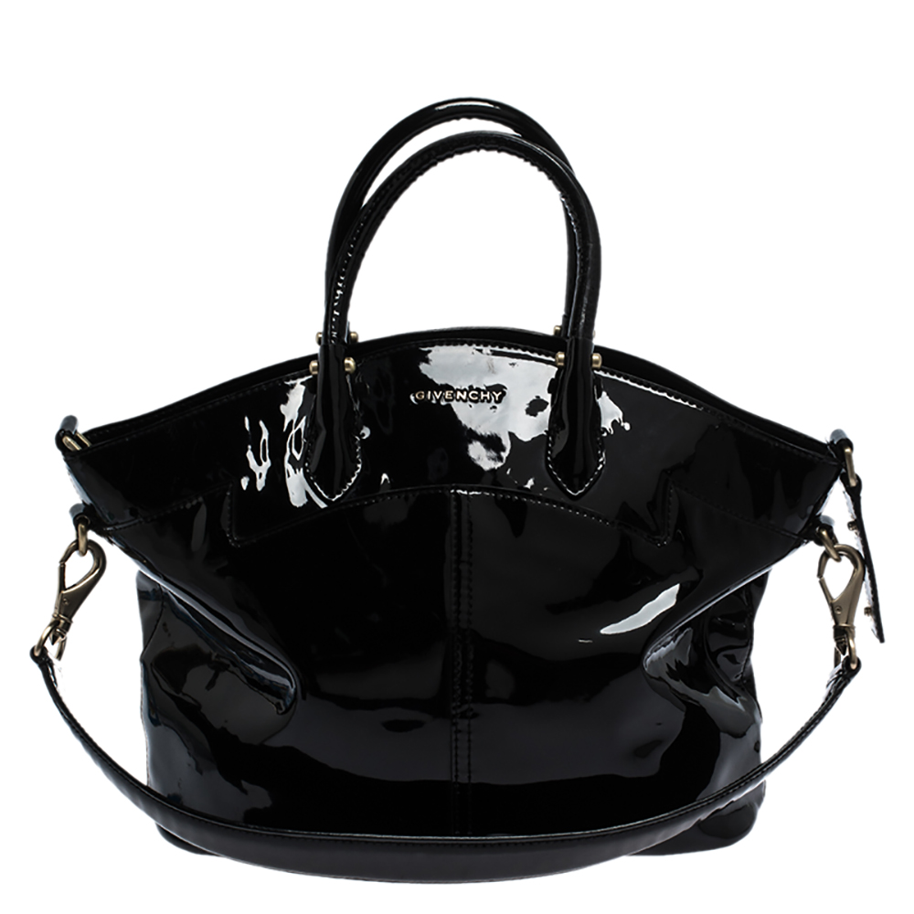 black patent satchel