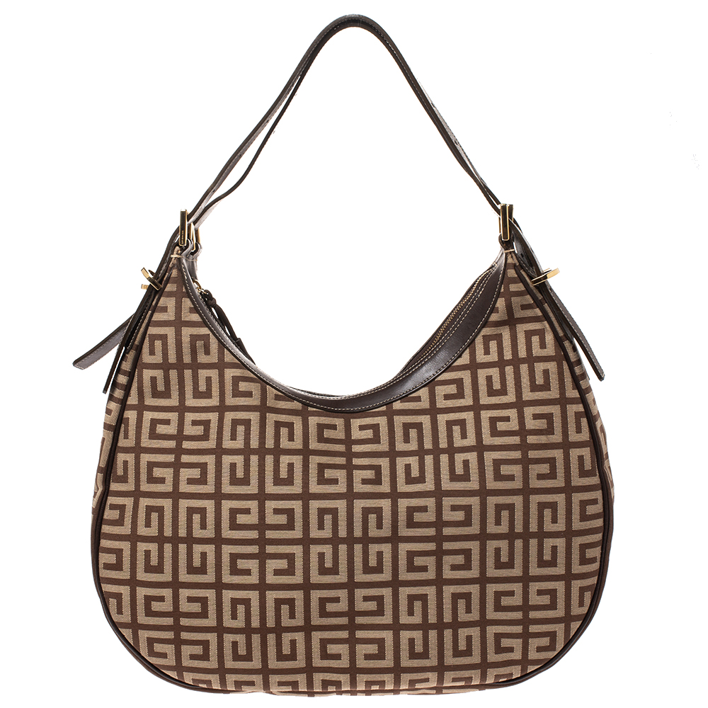 Pre Owned Givenchy Beige/Brown Monogram Canvas and Leather Hobo