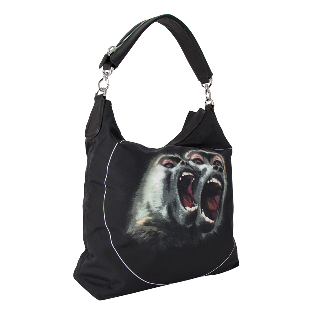 

Givenchy Black Monkey Print Nylon Nightingale Satchel Bag