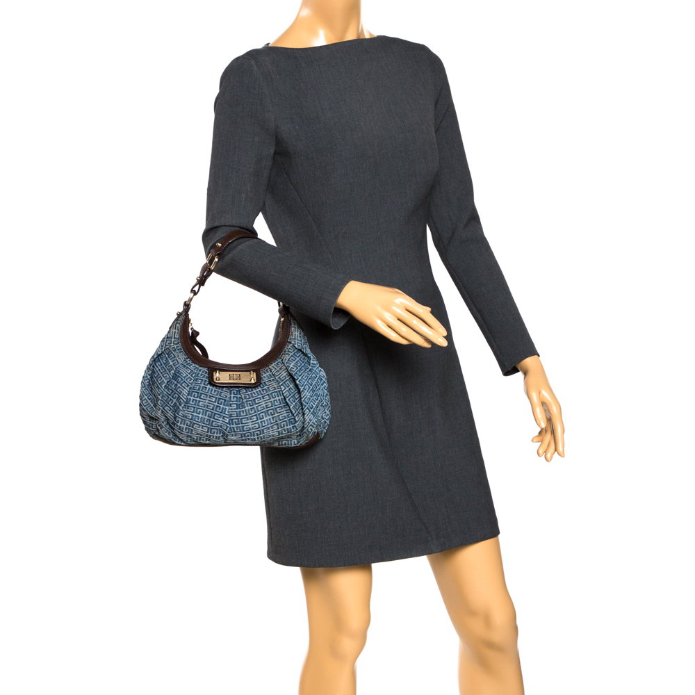

Givenchy Blue/Brown Monogram Denim and Leather Small Hobo