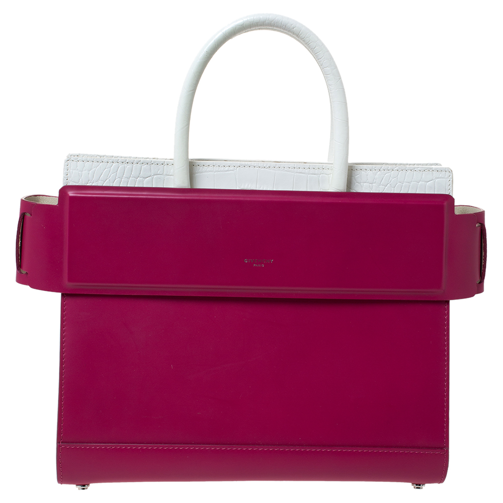 Pre Owned Givenchy Fuchsia/White Leather Horizon Tote