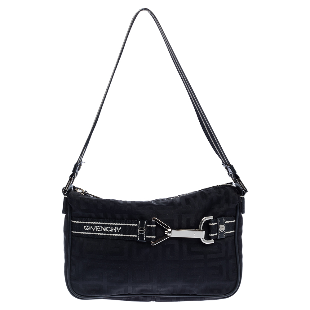Pre Owned Givenchy Black Monogram Nylon Buckle Clutch Bag