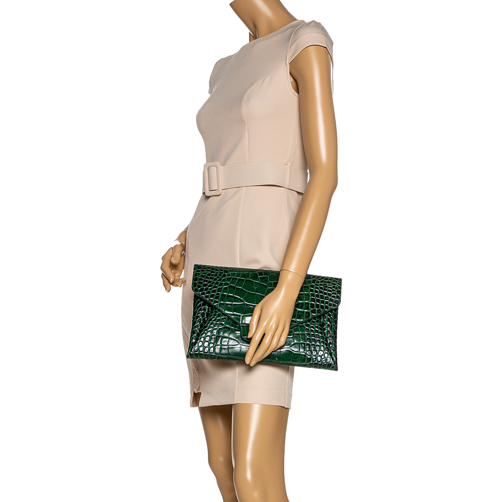 

Givenchy Green Croc Embossed Leather Medium Antigona Envelope Clutch