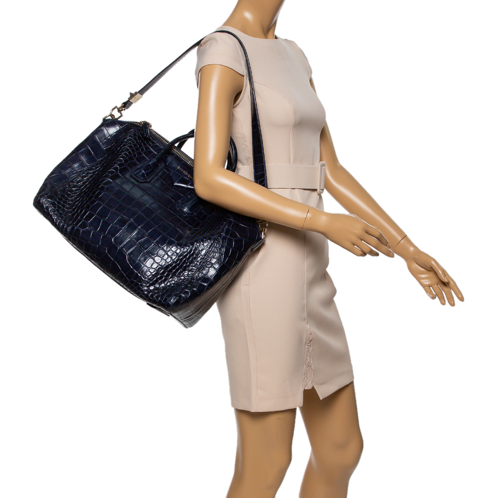 

Givenchy Navy Blue Croc Embossed Leather Antigona Satchel