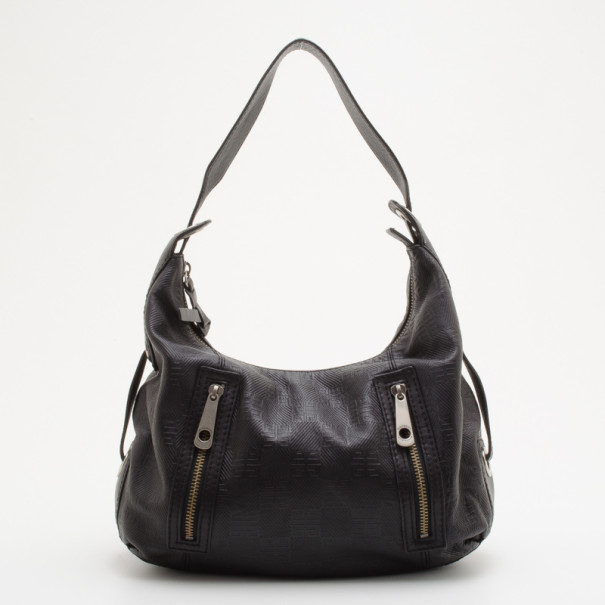 Pre Owned Givenchy Black Monogram Embossed Leather Hobo