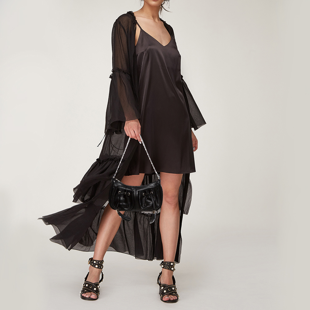 

Givenchy Black Leather Tassel Pocket Chain Baguette Bag