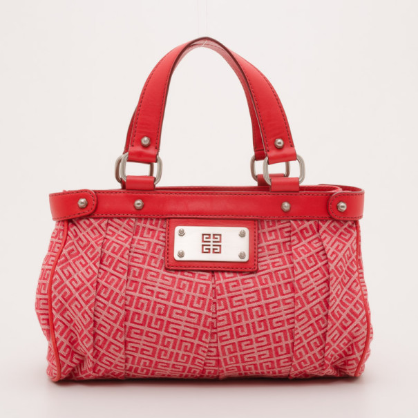 Pre Owned Givenchy Red Monogram Tucked Pleated Tote