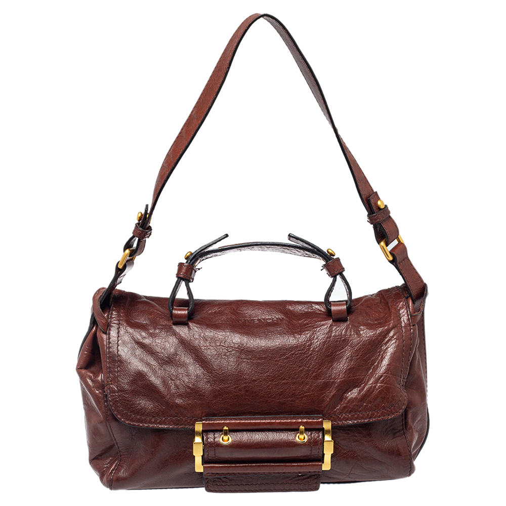 مملوكة مسبقًا حقيبة جيفنشي ايست ويست إبزيم يد علوية جلد بني 