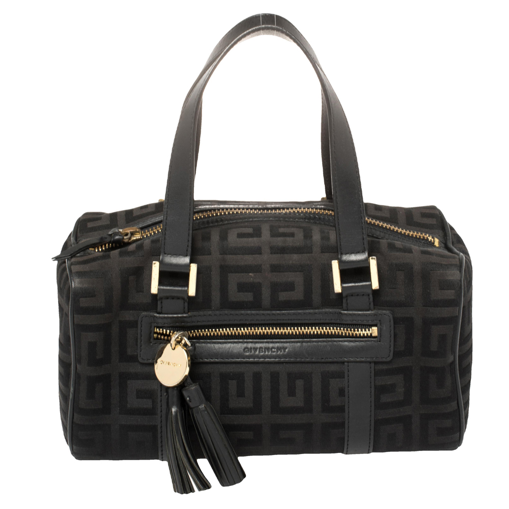 Pre-owned Givenchy Black Monogram Canvas And Leather Boston Satchel