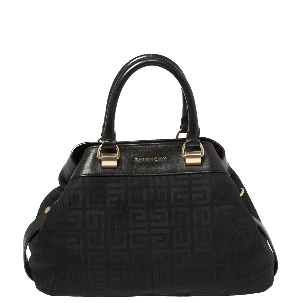 Pre-owned Givenchy Black Monogram Canvas And Leather Tote