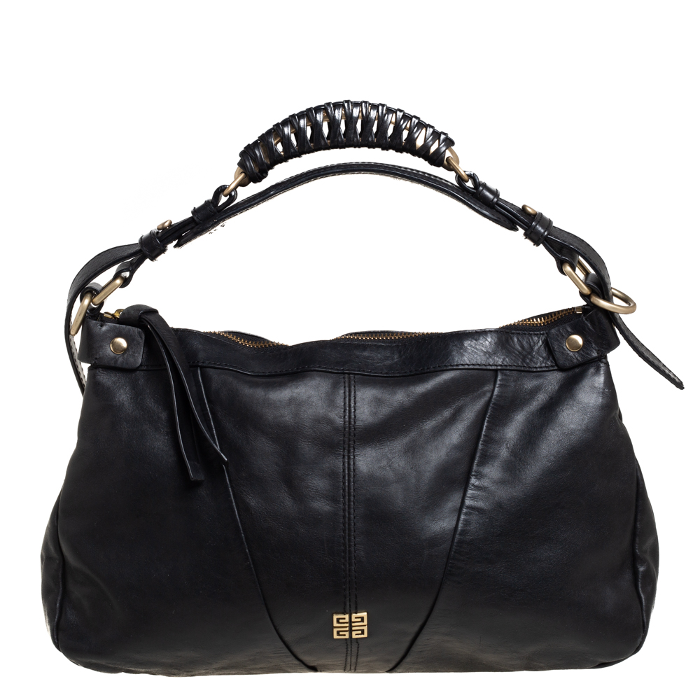Pre-owned Givenchy Black Leather Ruched Hobo