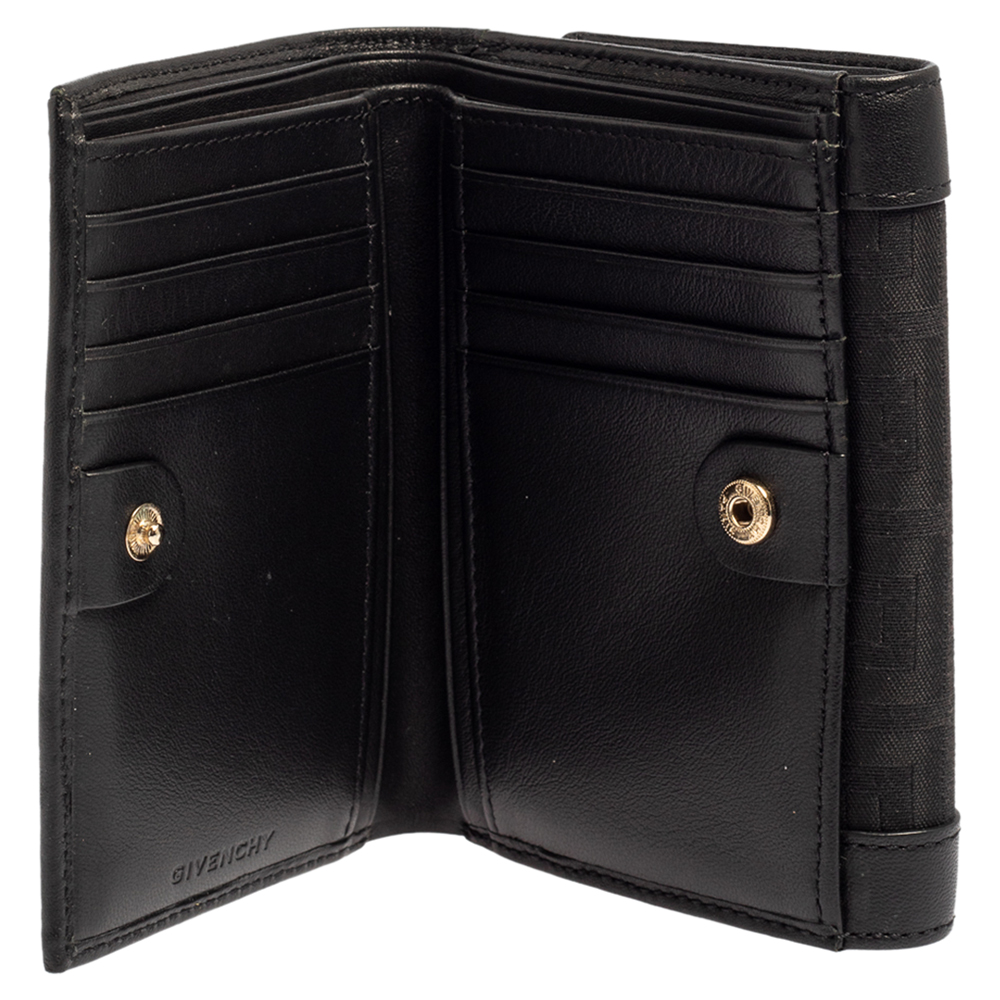 

Givenchy Black Monogram Fabric and Leather Trim Flap Compact Wallet