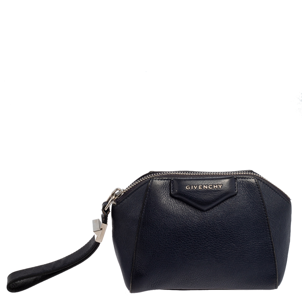 Pre-owned Givenchy Navy Blue Leather Antigona Wristlet Clutch
