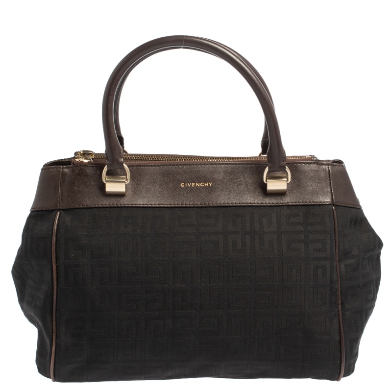 Pre-owned Givenchy Black/brown Monogram Canvas And Leather Tote