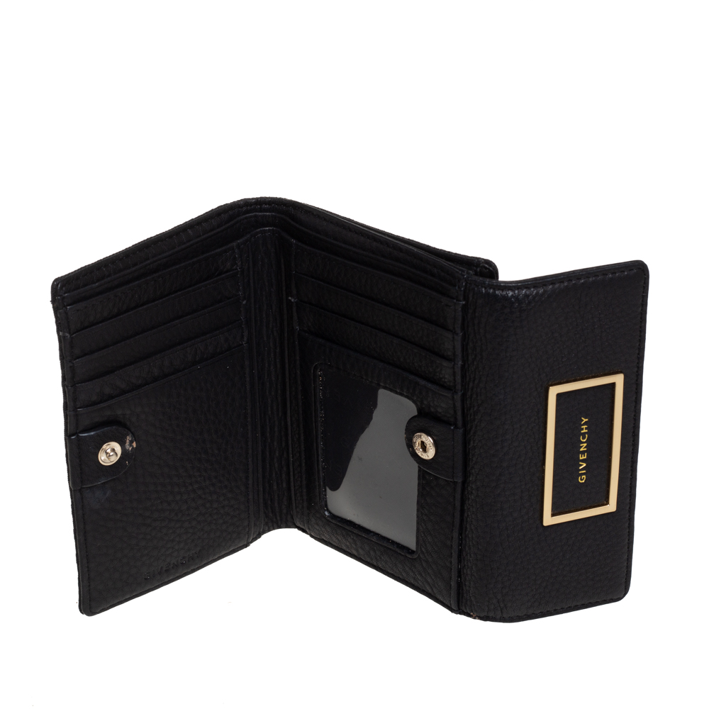 

Givenchy Black Monogram Fabric and Leather Flap Compact Wallet