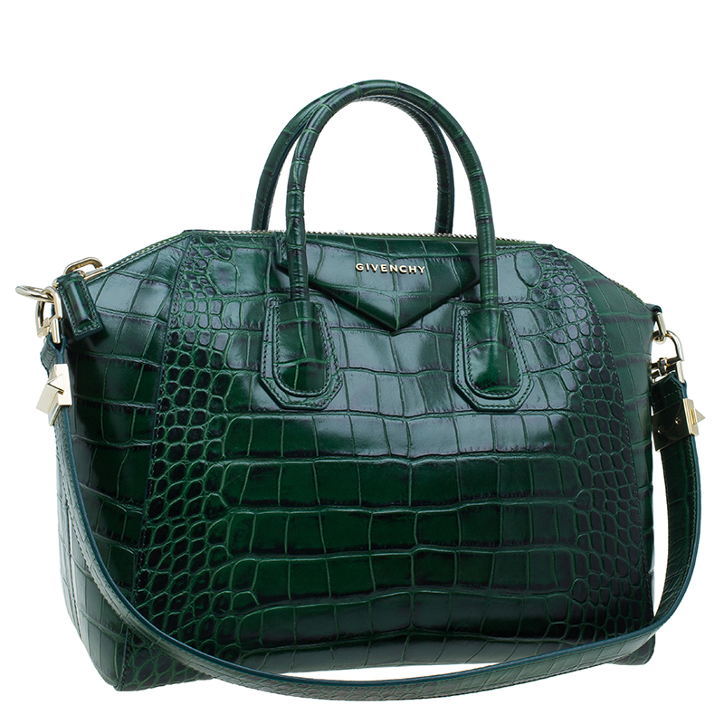 Givenchy Green Croc Embossed Leather Medium Antigona Satchel Givenchy | TLC