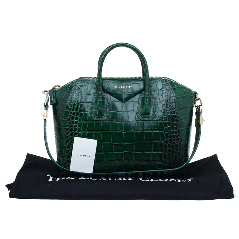Givenchy Green Croc Embossed Leather 