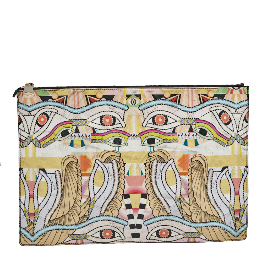 مملوكة مسبقًا حقيبة كلتش جيفنشي جلد لامع مطبوع تنين أيقوني أصفر