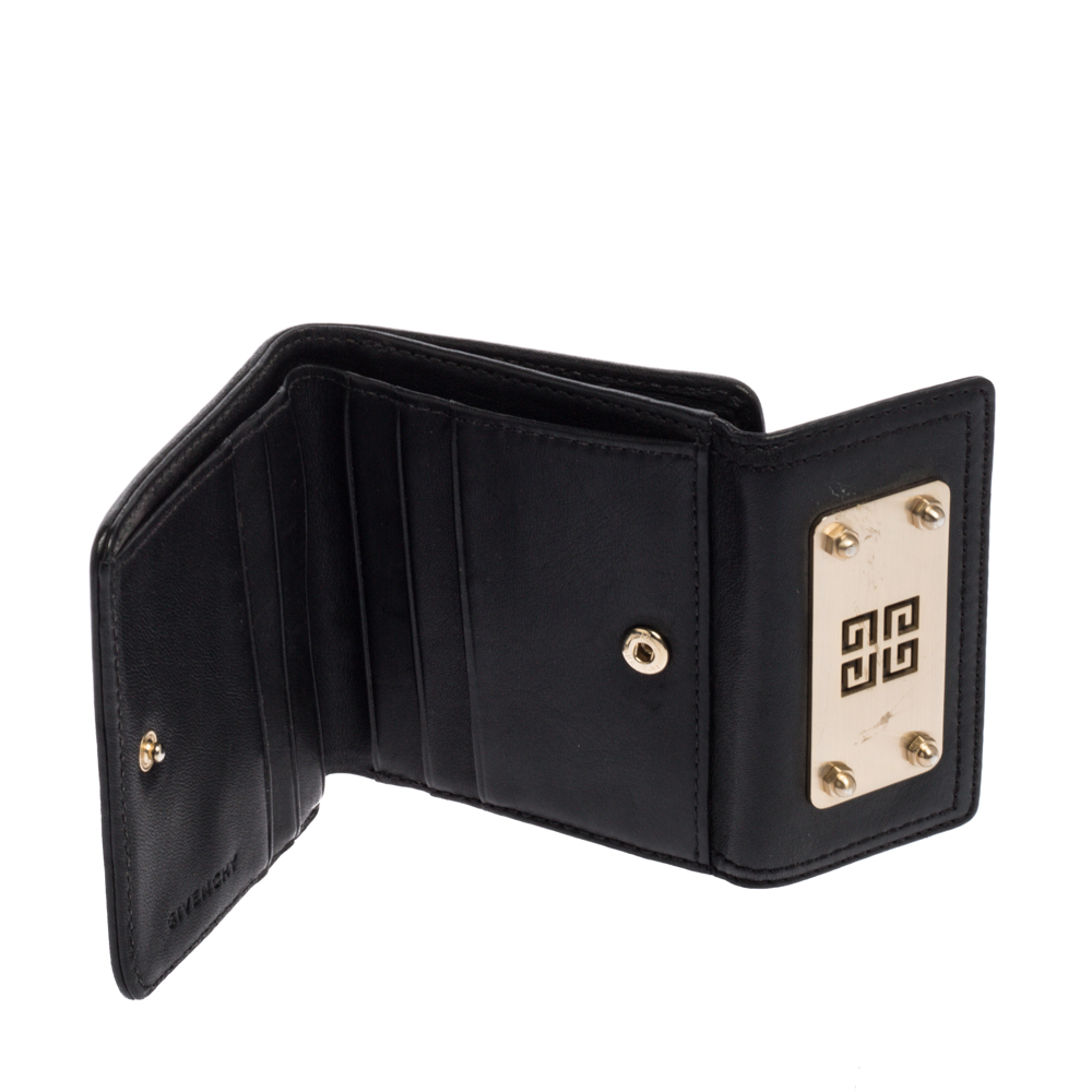 

Givenchy Black Monogram Canvas and Leather Metal Flap Compact Wallet