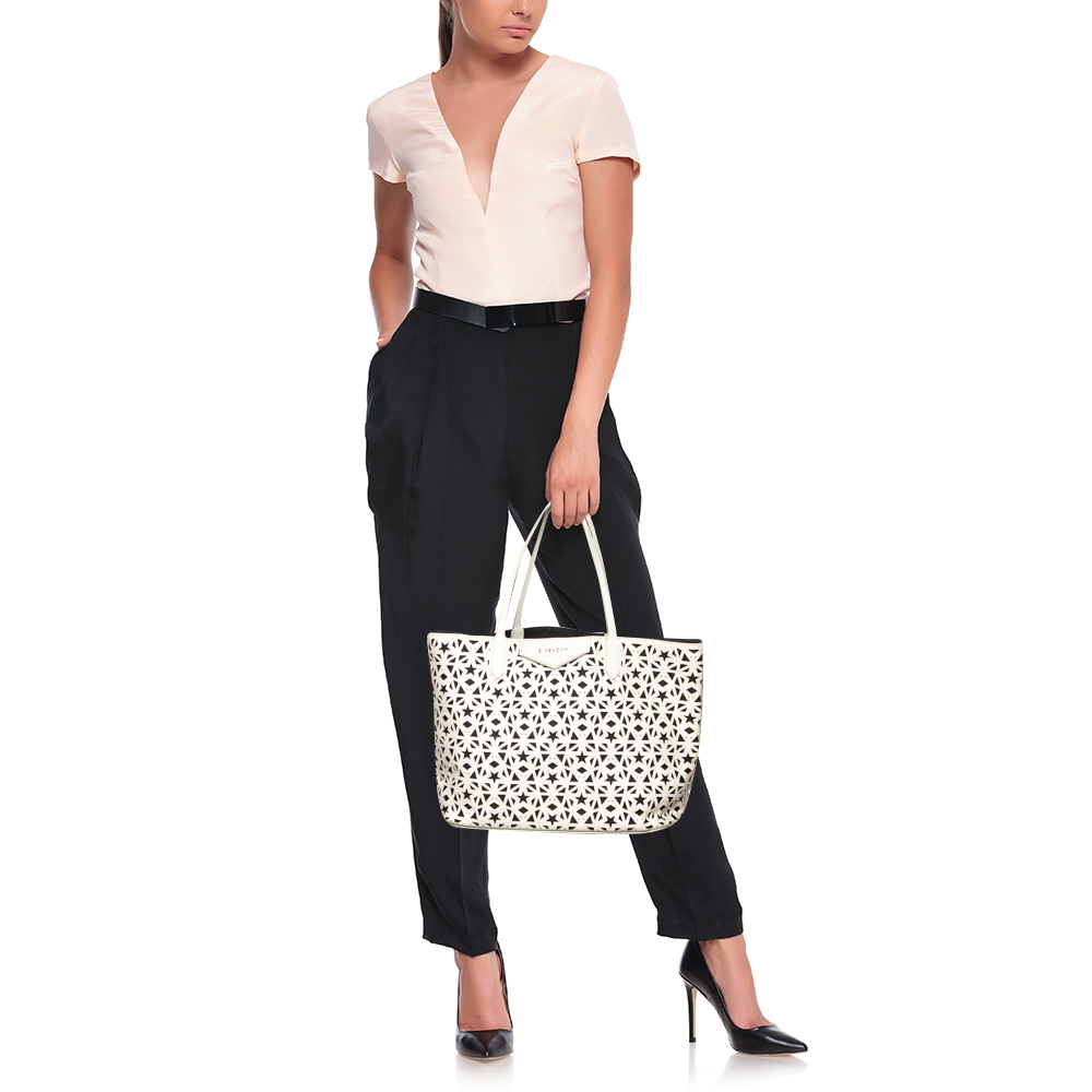 

Givenchy White Perforated Leather Small Star Antigona Tote