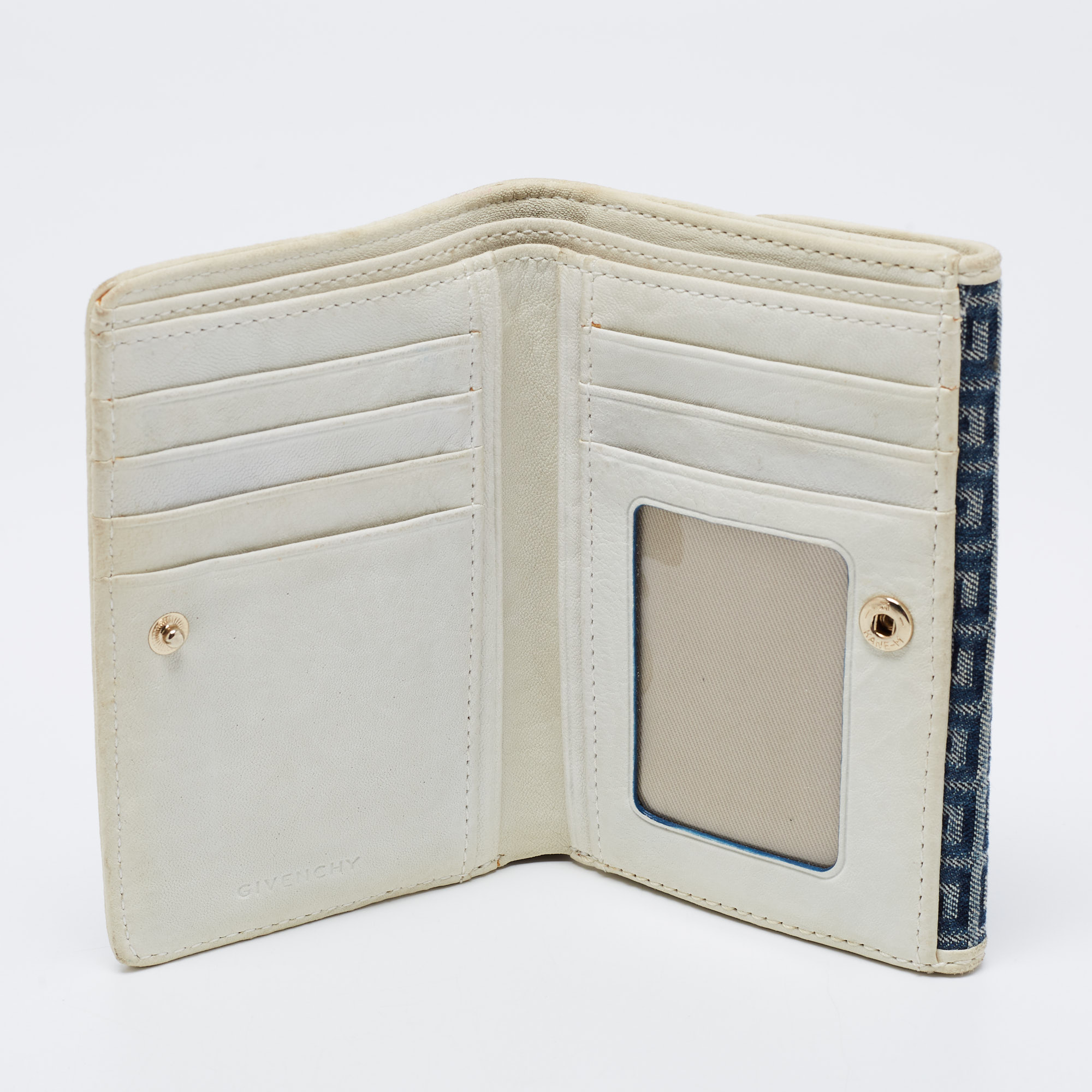 

Givenchy Blue/Cream Monogram Canvas and Leather Metal Flap Compact Wallet