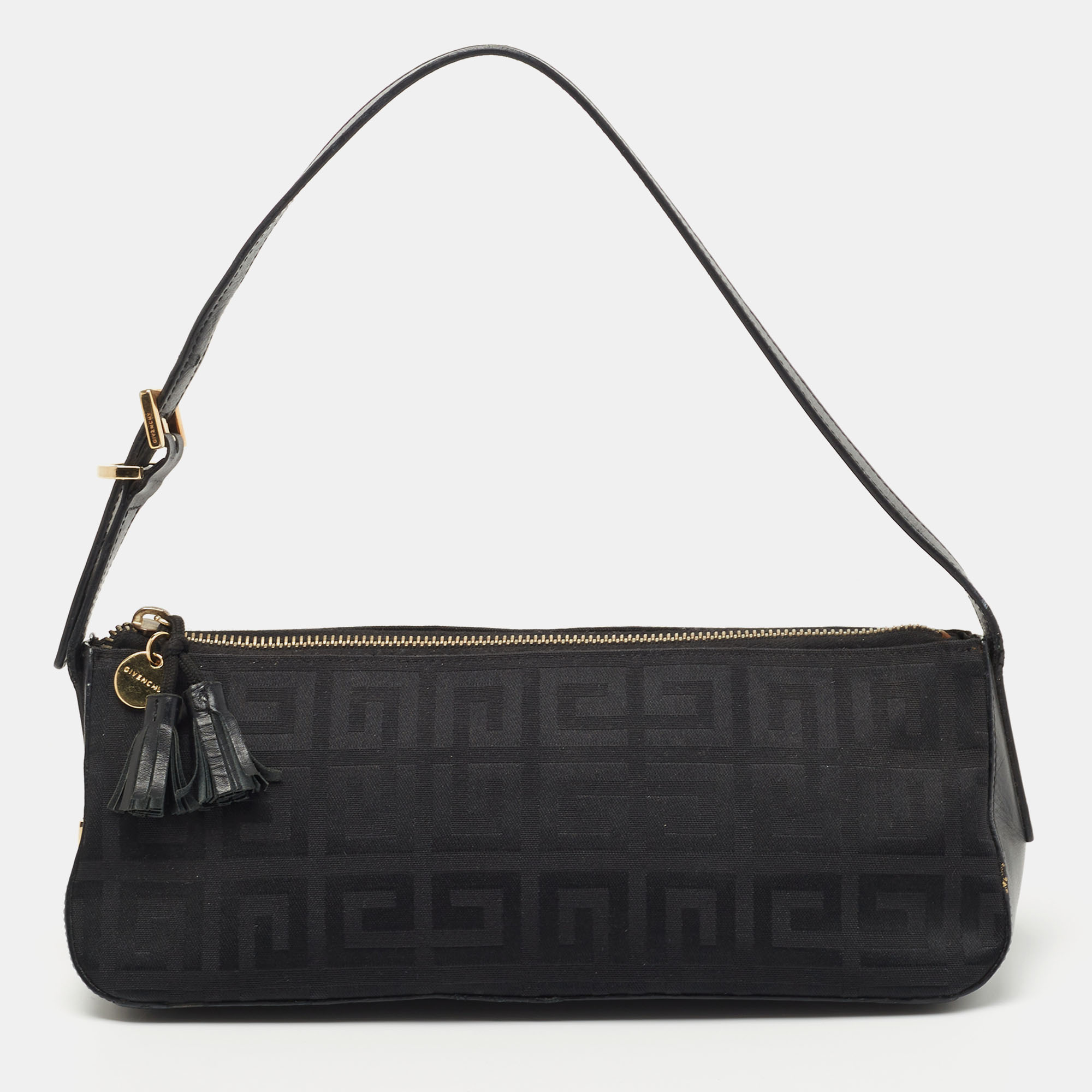 Pre Owned Givenchy Black Signature Canvas and Leather Shoulder Bag