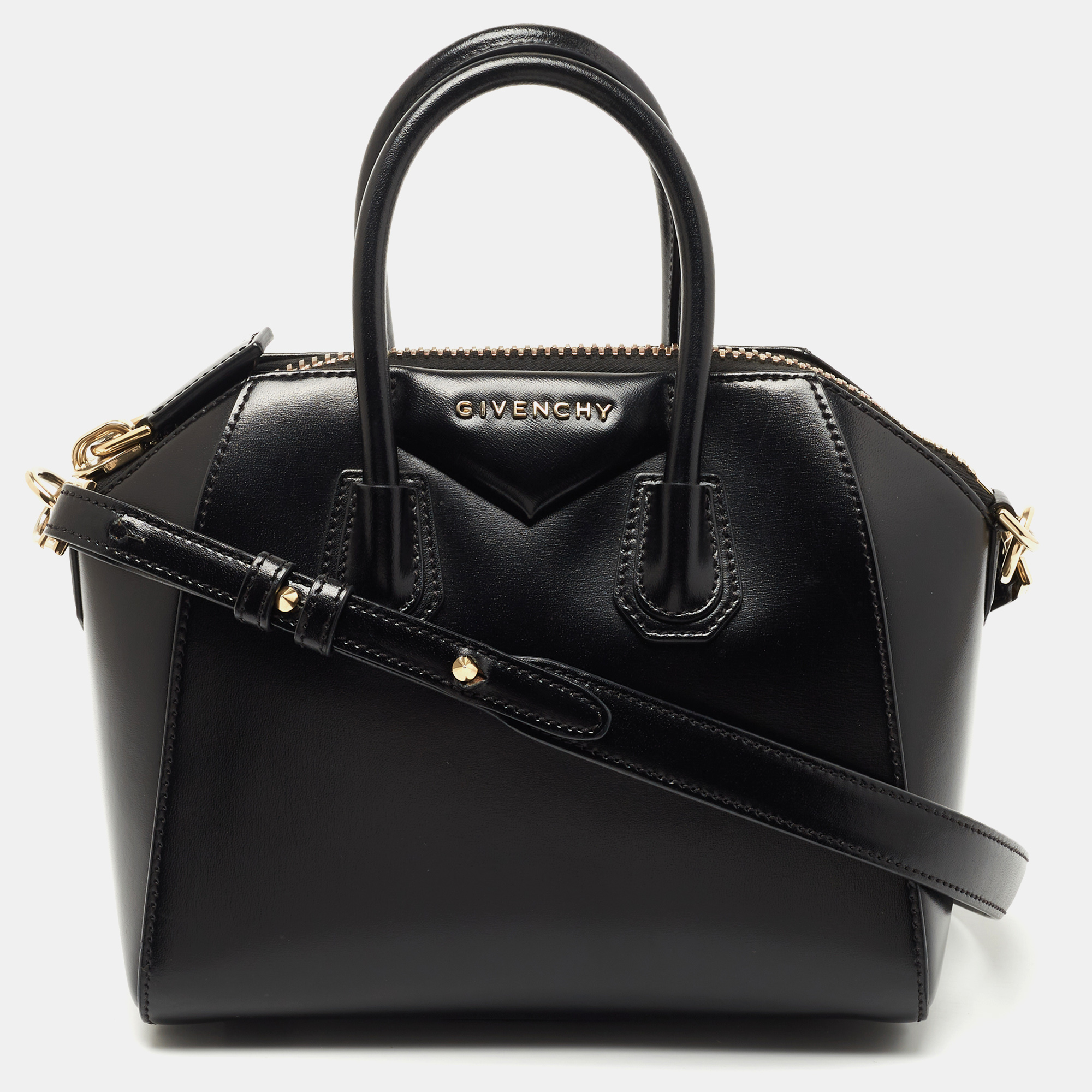 Pre Owned Givenchy Black Glossy Leather Mini Antigona Satchel