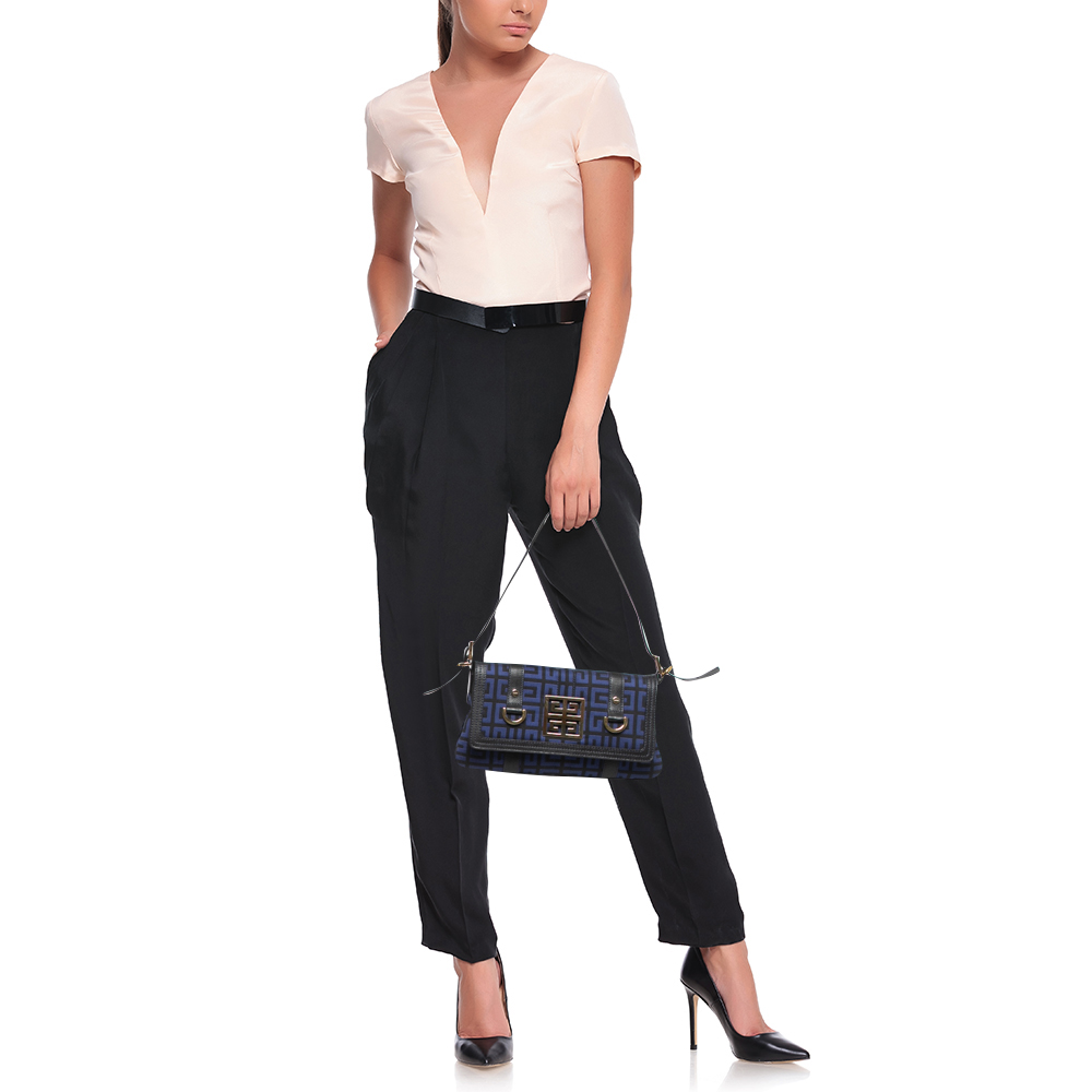 

Givenchy Black/Blue Monogram Canvas and Leather Flap Baguette Bag
