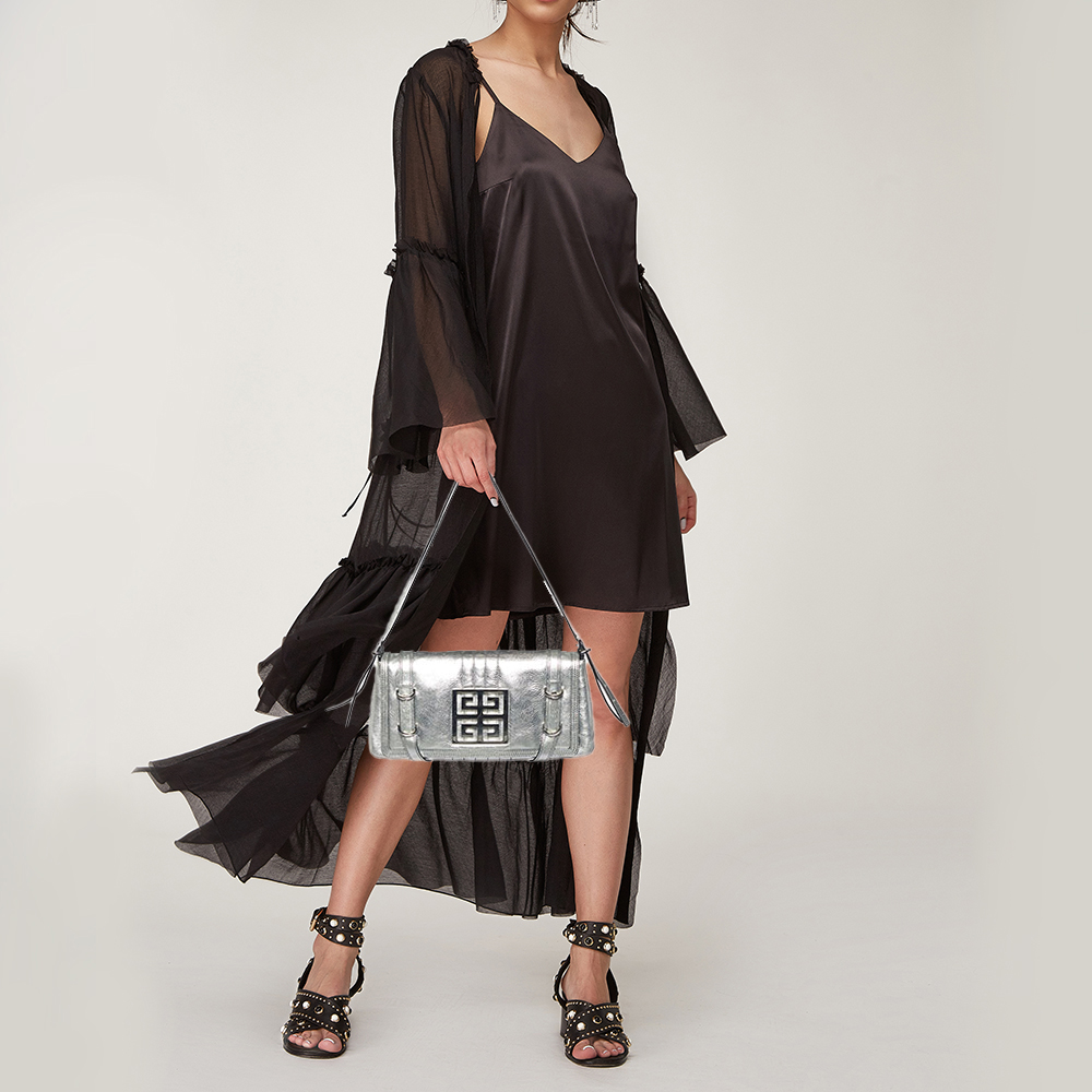 

Givenchy Silver Leather Logo Shoulder Bag