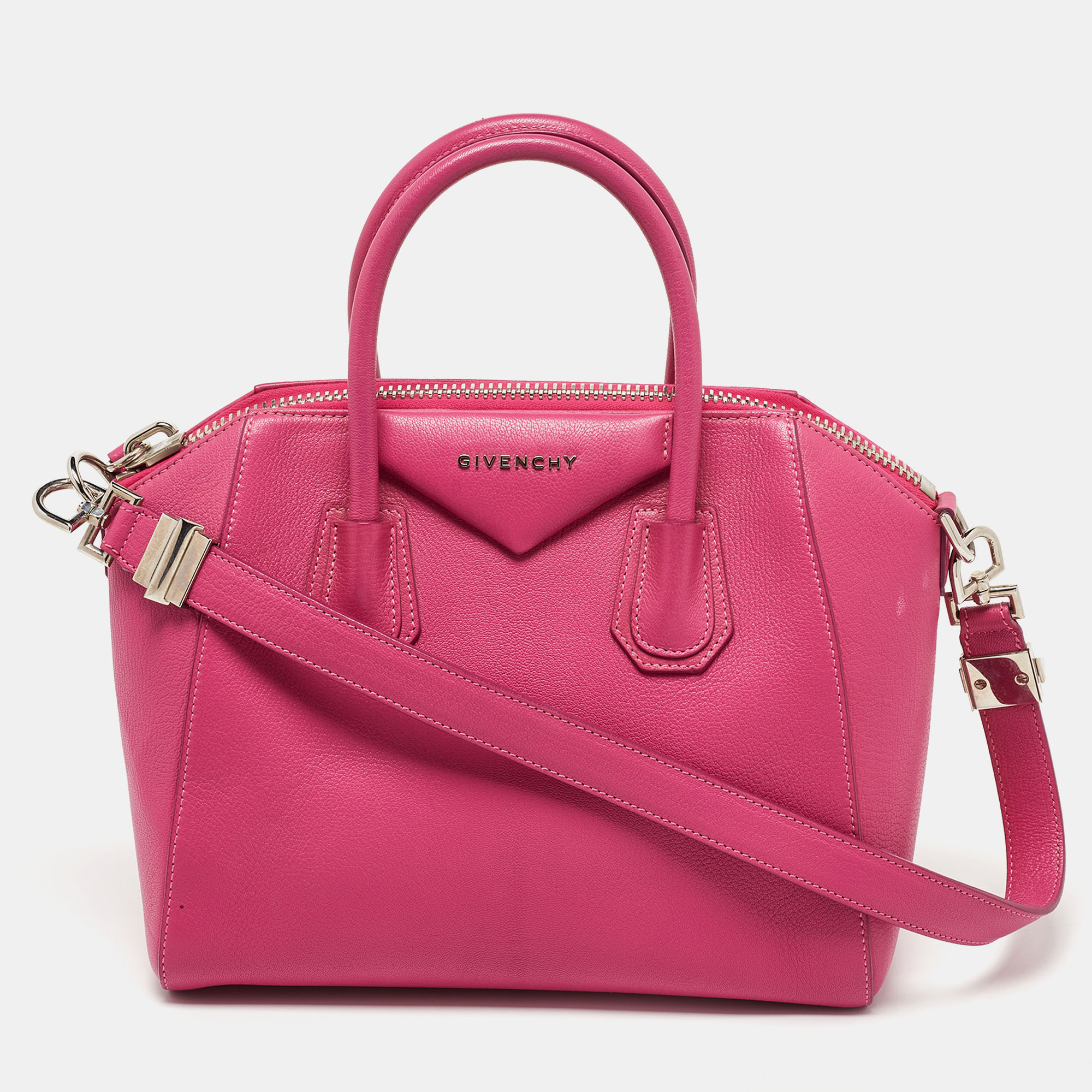 Pre-owned Givenchy Magenta Leather Small Antigona Satchel In Pink