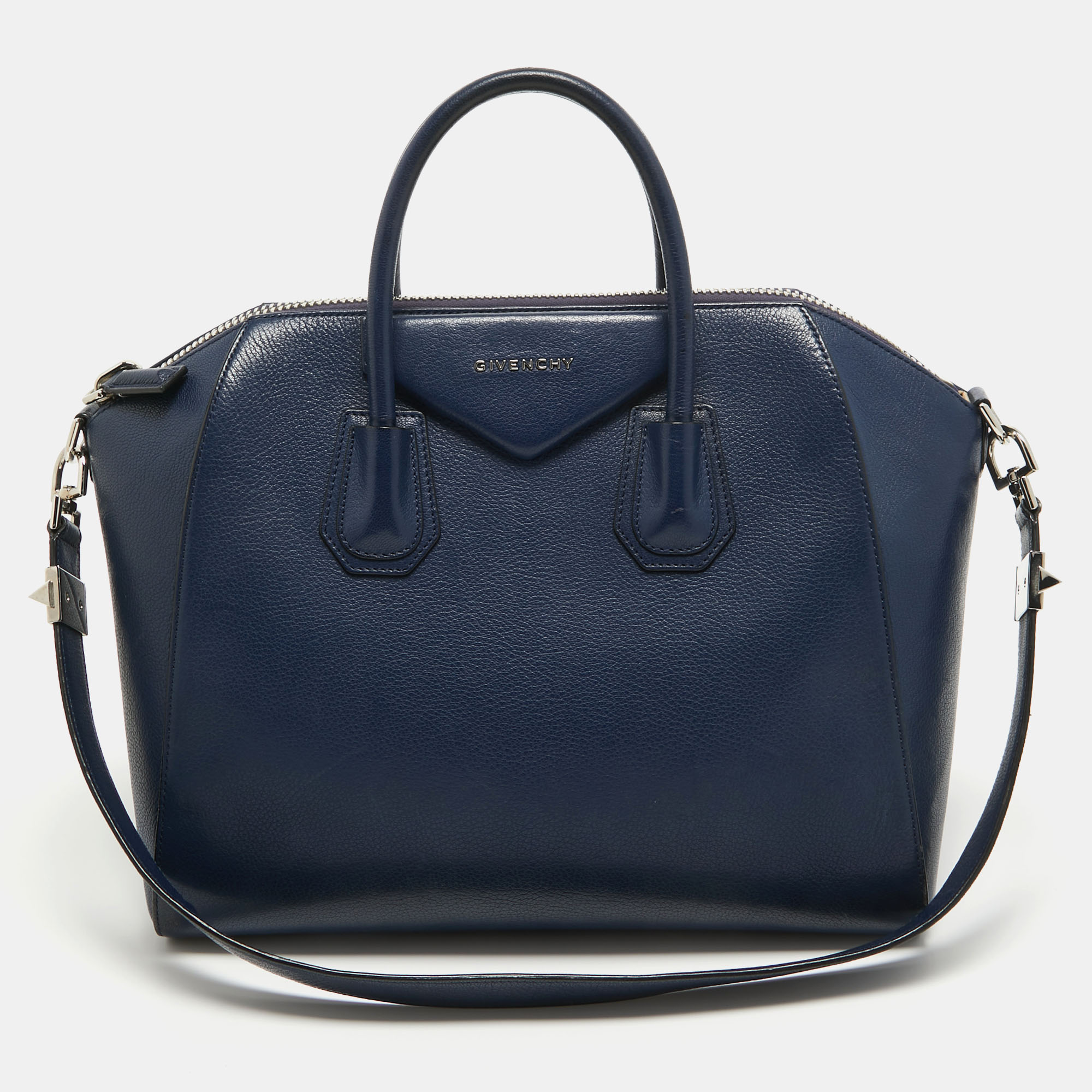 Pre-owned Givenchy Navy Blue Leather Medium Antigona Satchel
