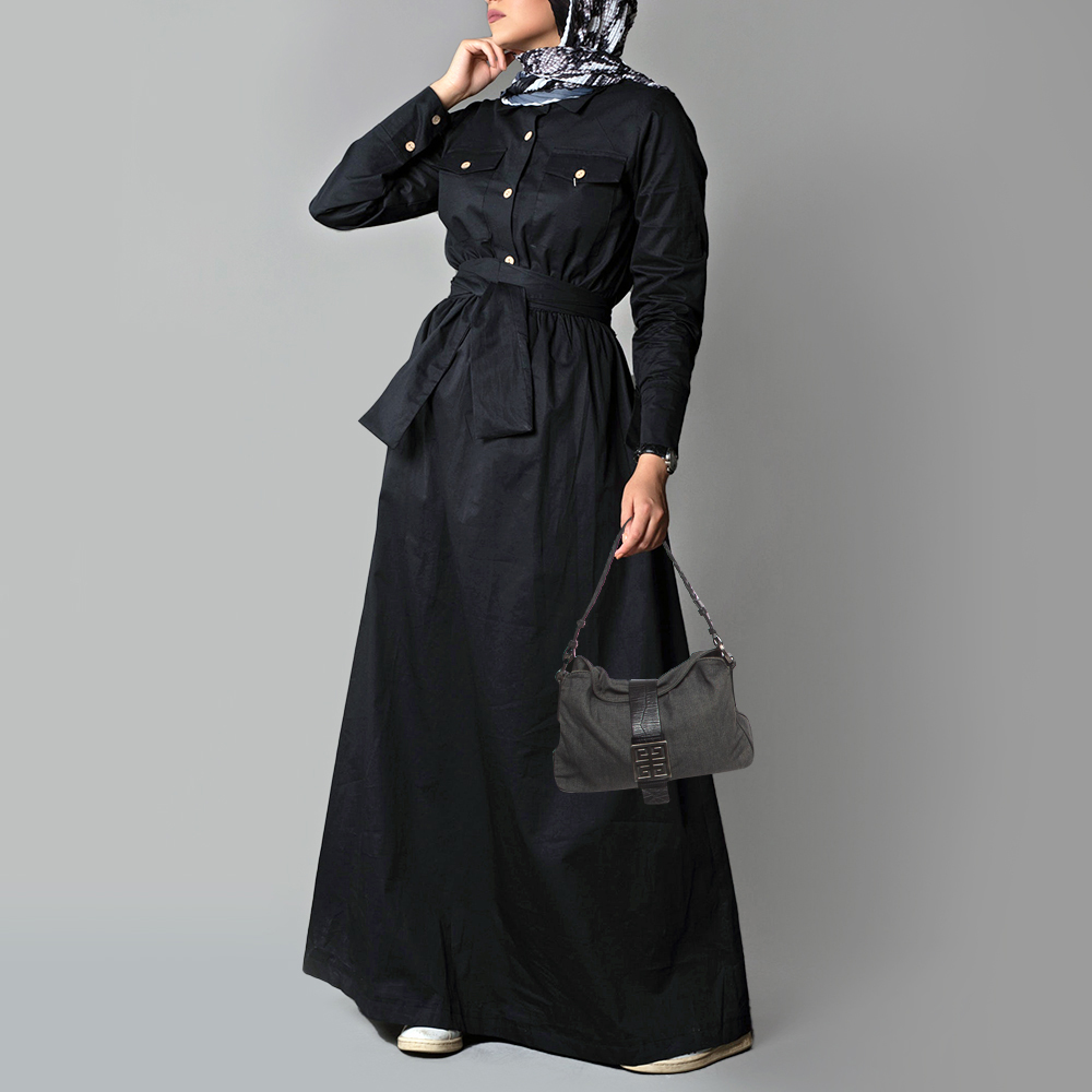 

Givenchy Grey/Black Denim and Croc Embossed Leather Shoulder Bag