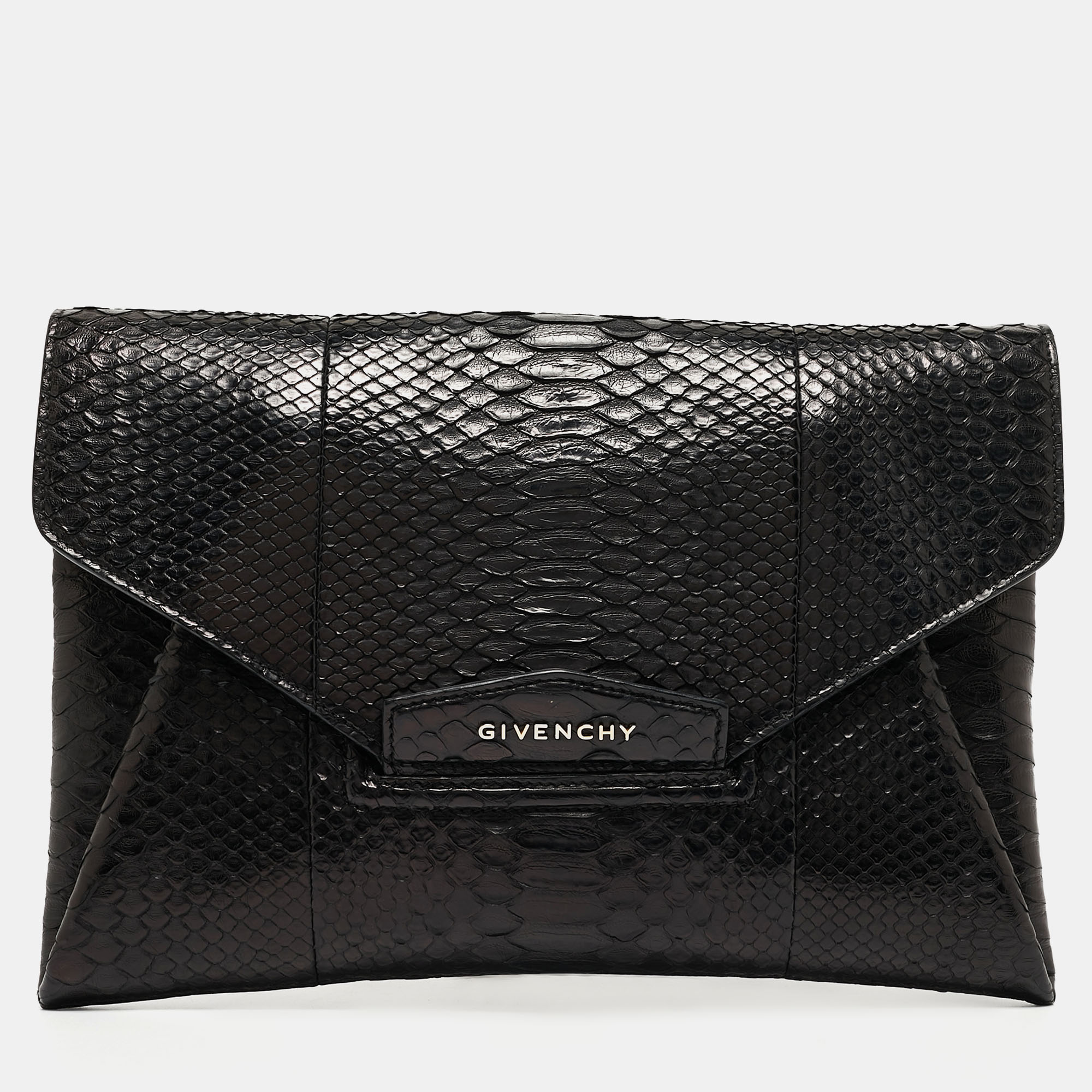 Pre-owned Givenchy Black Python Antigona Envelope Clutch