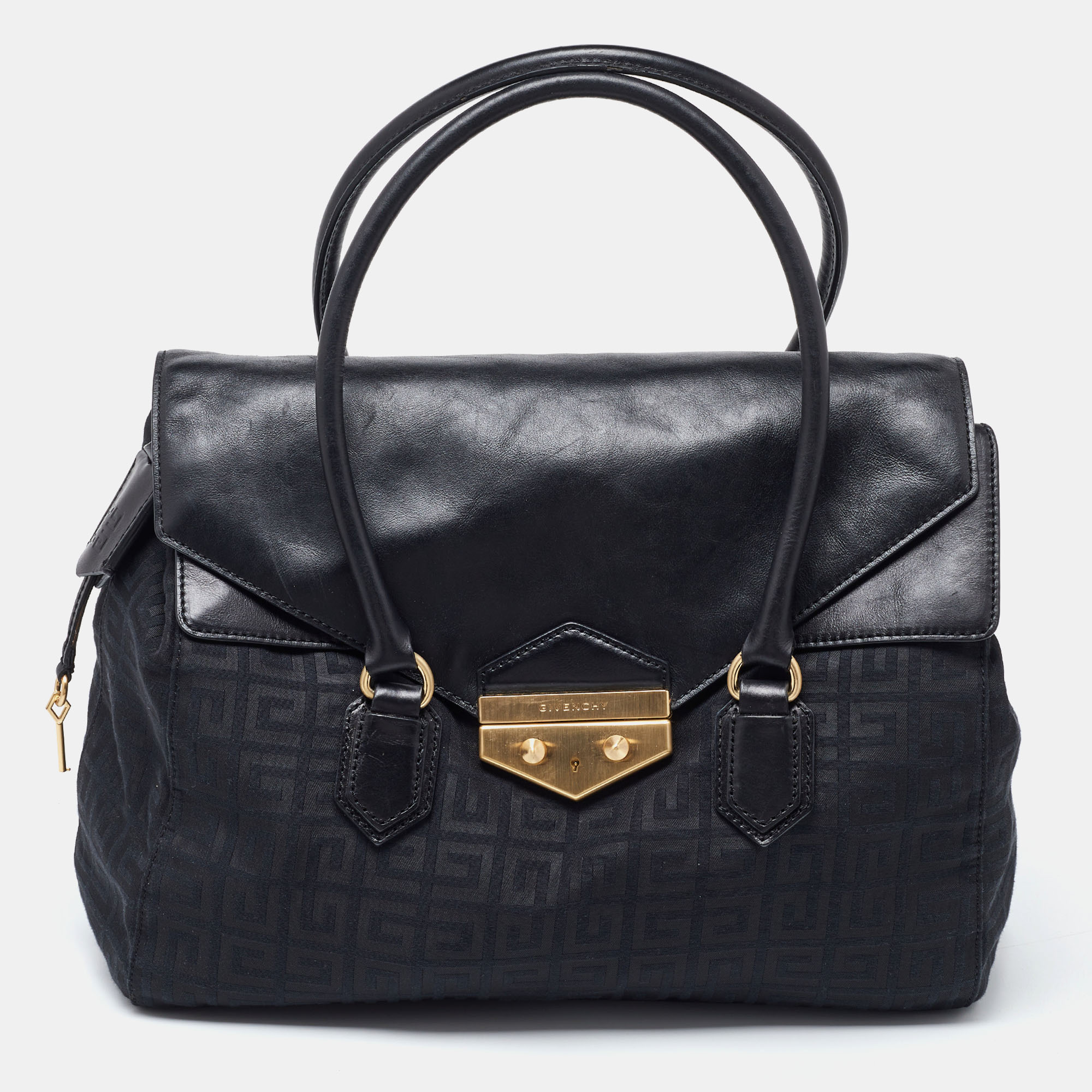 Pre-owned Givenchy Black Signature Canvas And Leather Tote