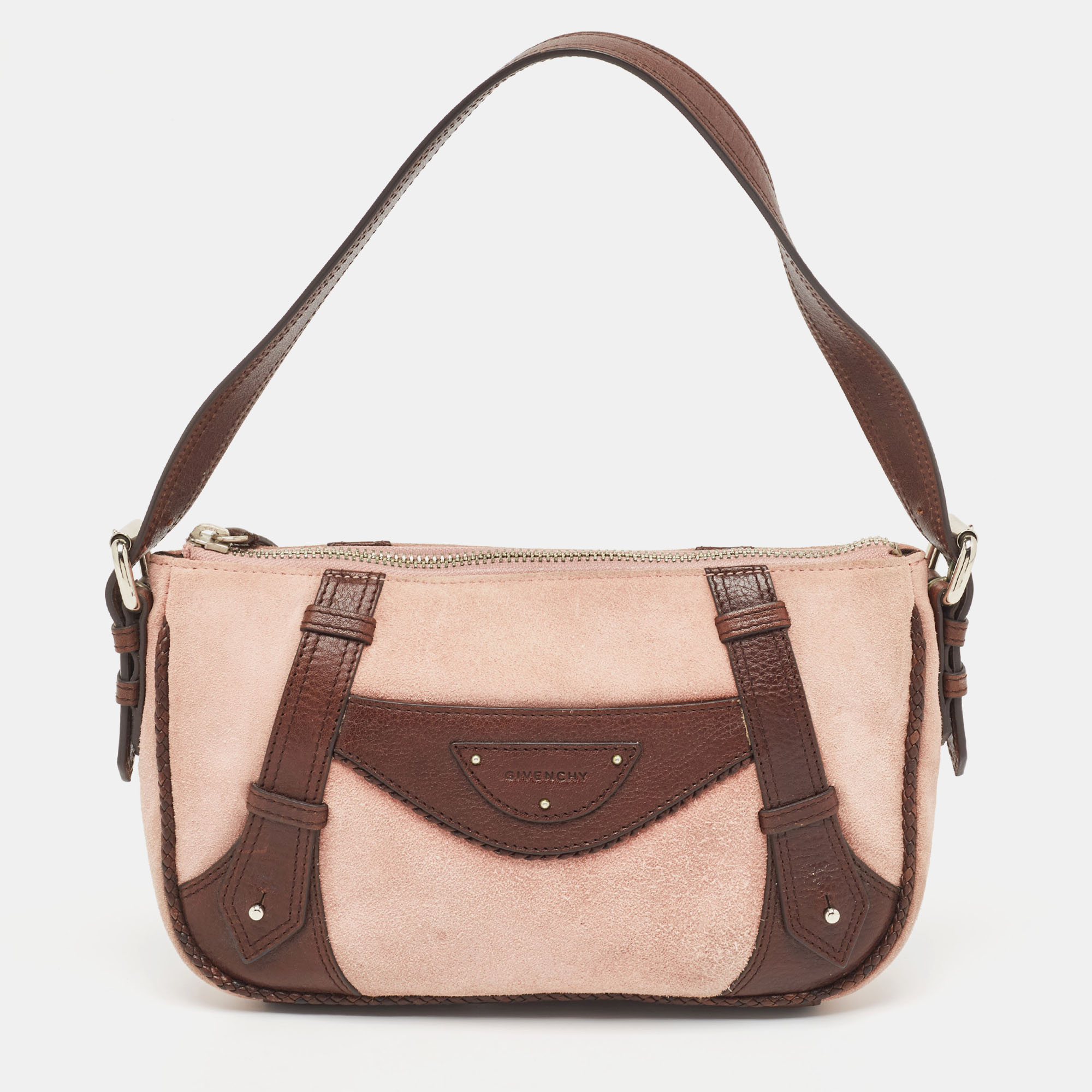 Pre-owned Givenchy Brown/light Pink Leather And Suede Baguette Bag