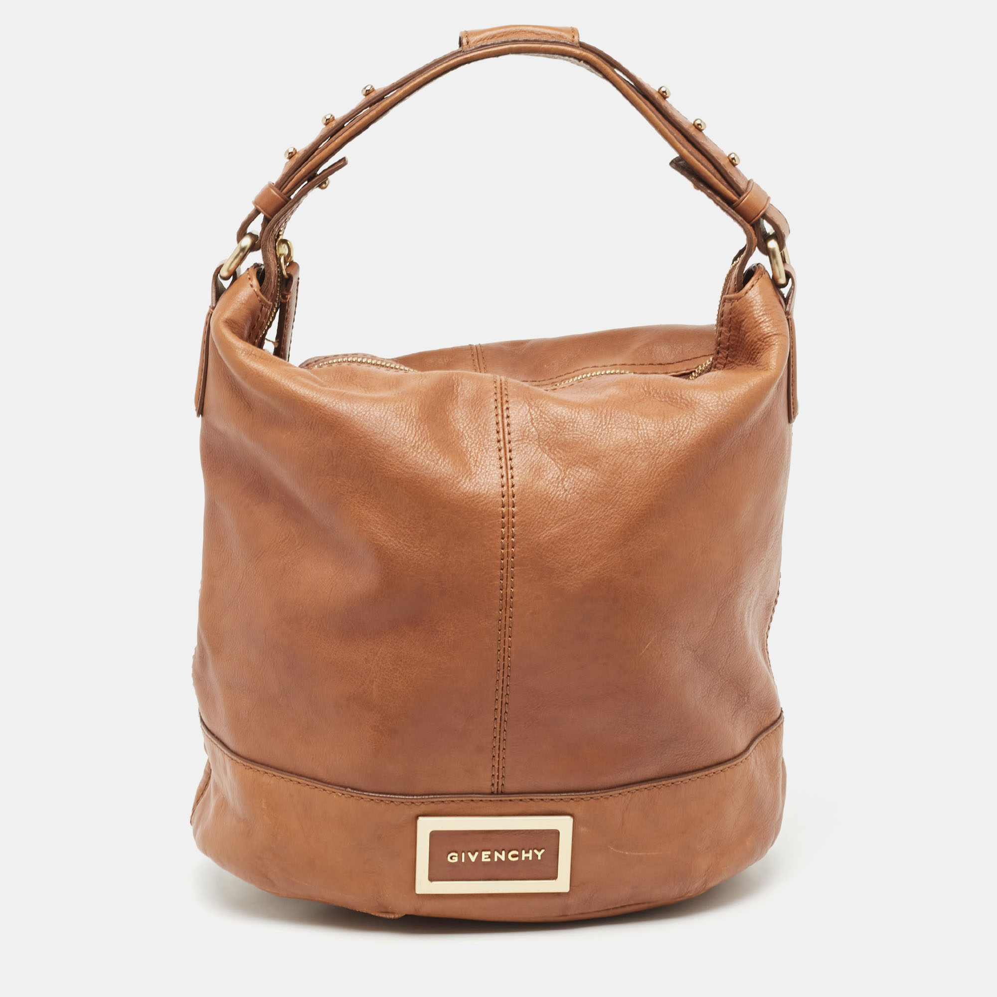 Pre-owned Givenchy Brown Leather Logo Bucket Hobo