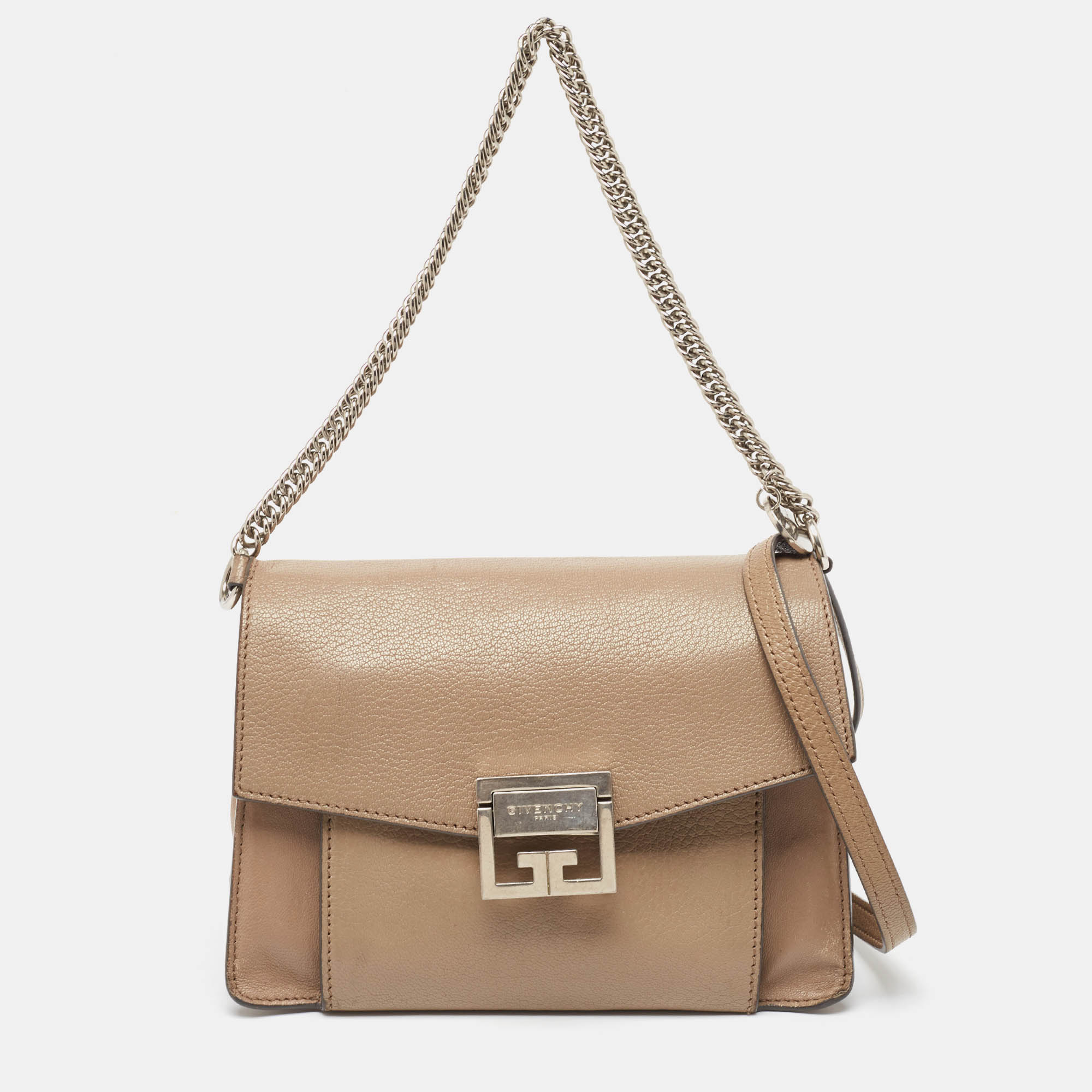 Pre-owned Givenchy Two Tone Beige Leather Small Gv3 Shoulder Bag