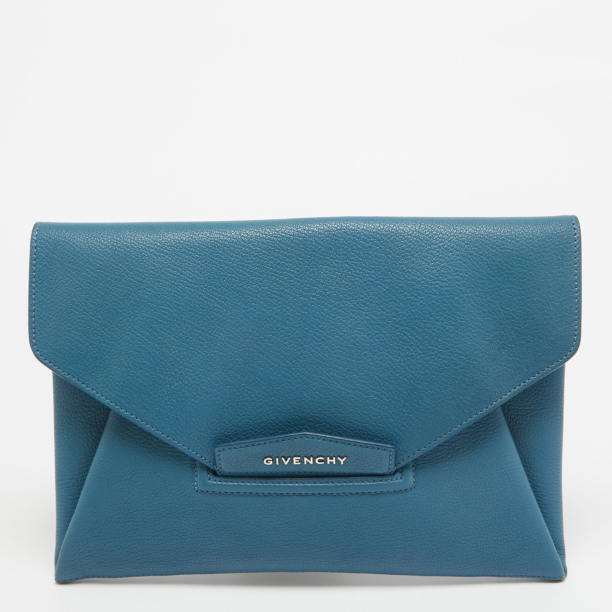 Pre-owned Givenchy Blue Leather Medium Antigona Envelope Clutch