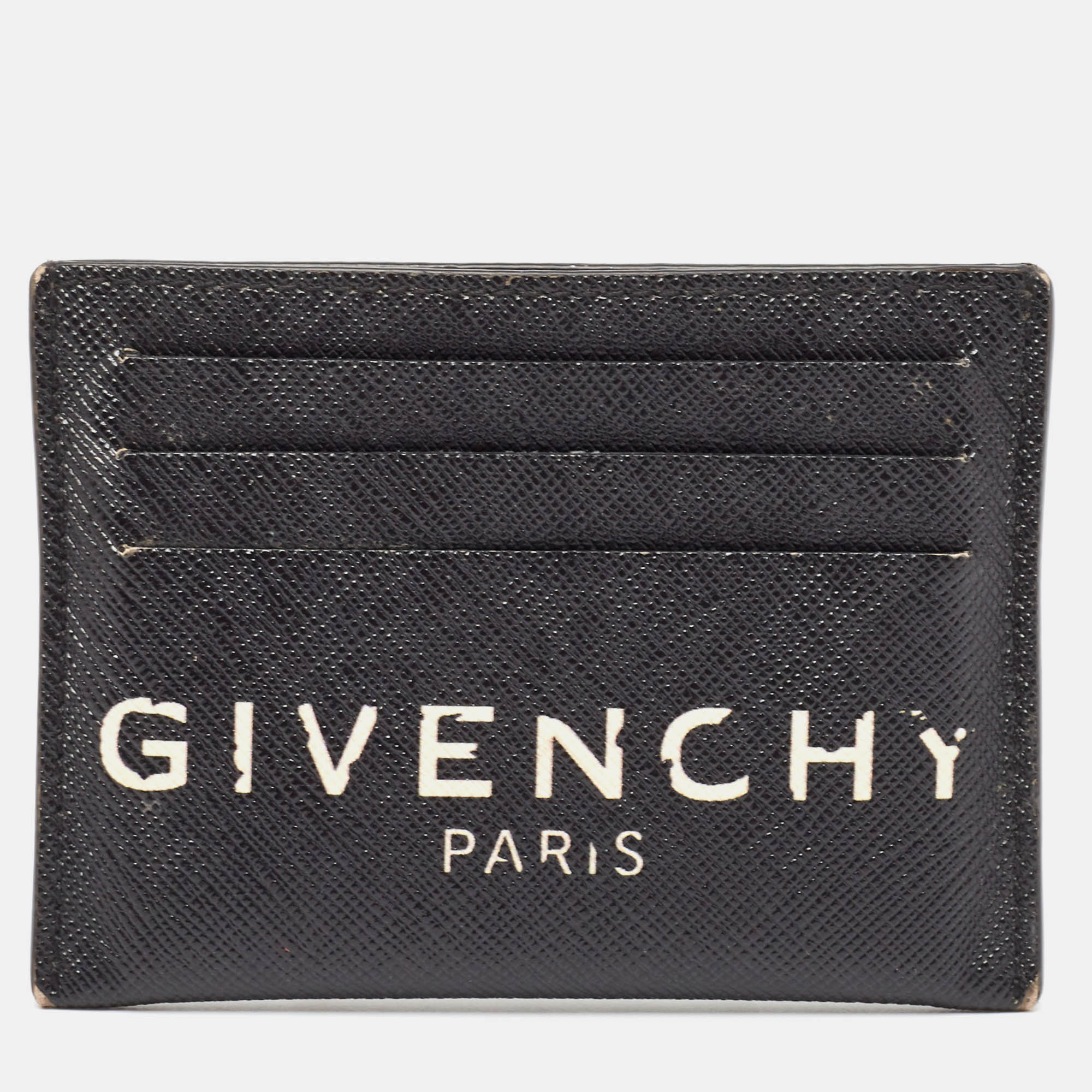 Pre-owned Givenchy Black/white Leather Logo Card Holder