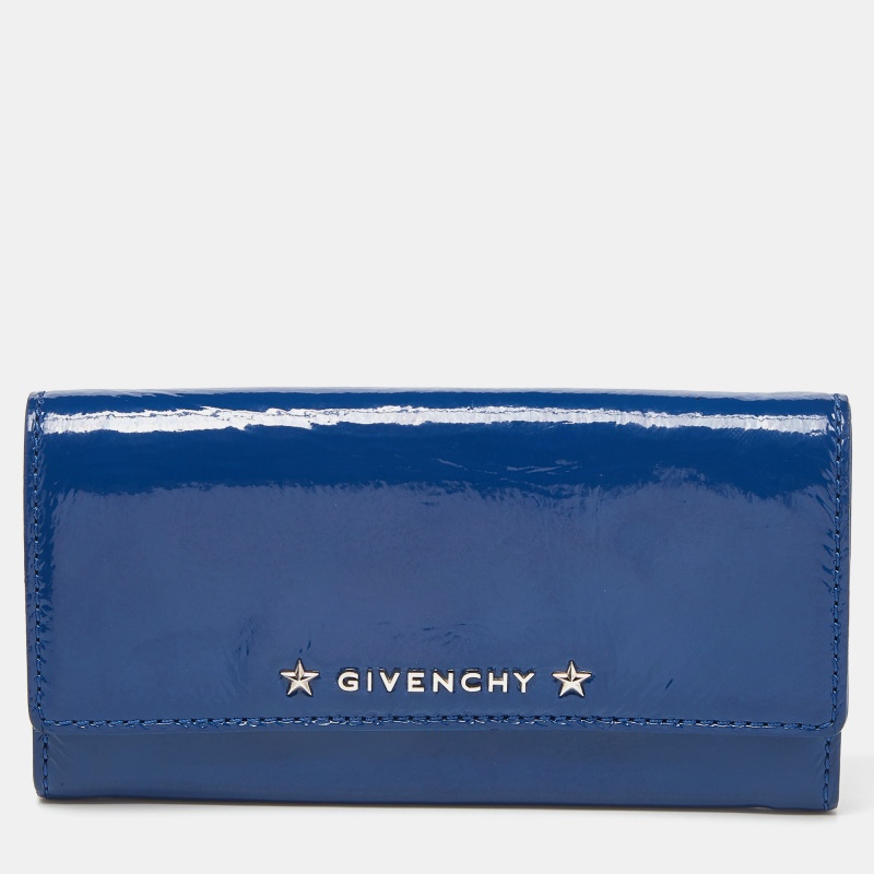 

Givenchy Blue Patent Leather Logo Flap Continental Wallet