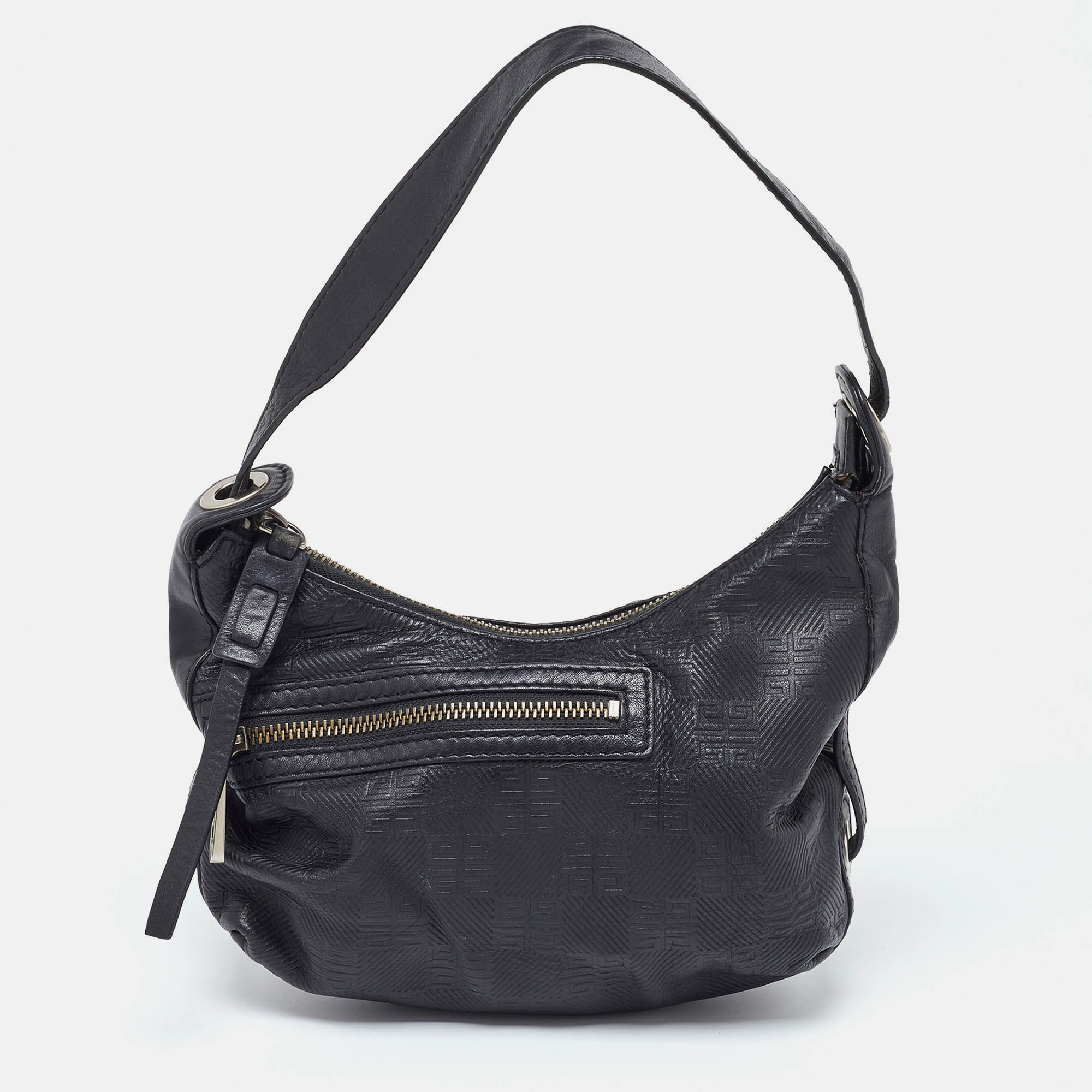 Pre-owned Givenchy Black Monogram Embossed Leather Baguette Bag
