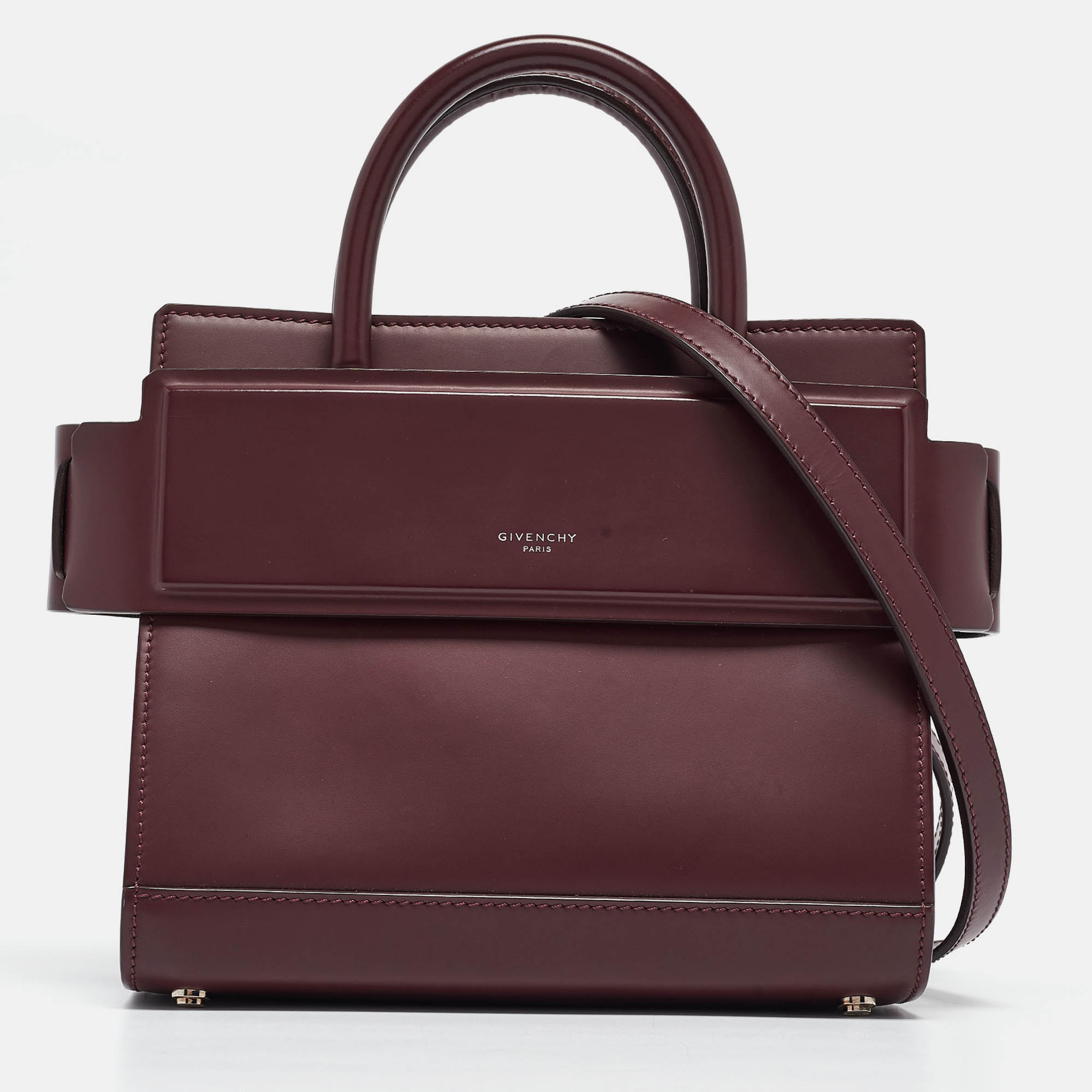 Pre-owned Givenchy Burgundy Leather Mini Horizon Tote