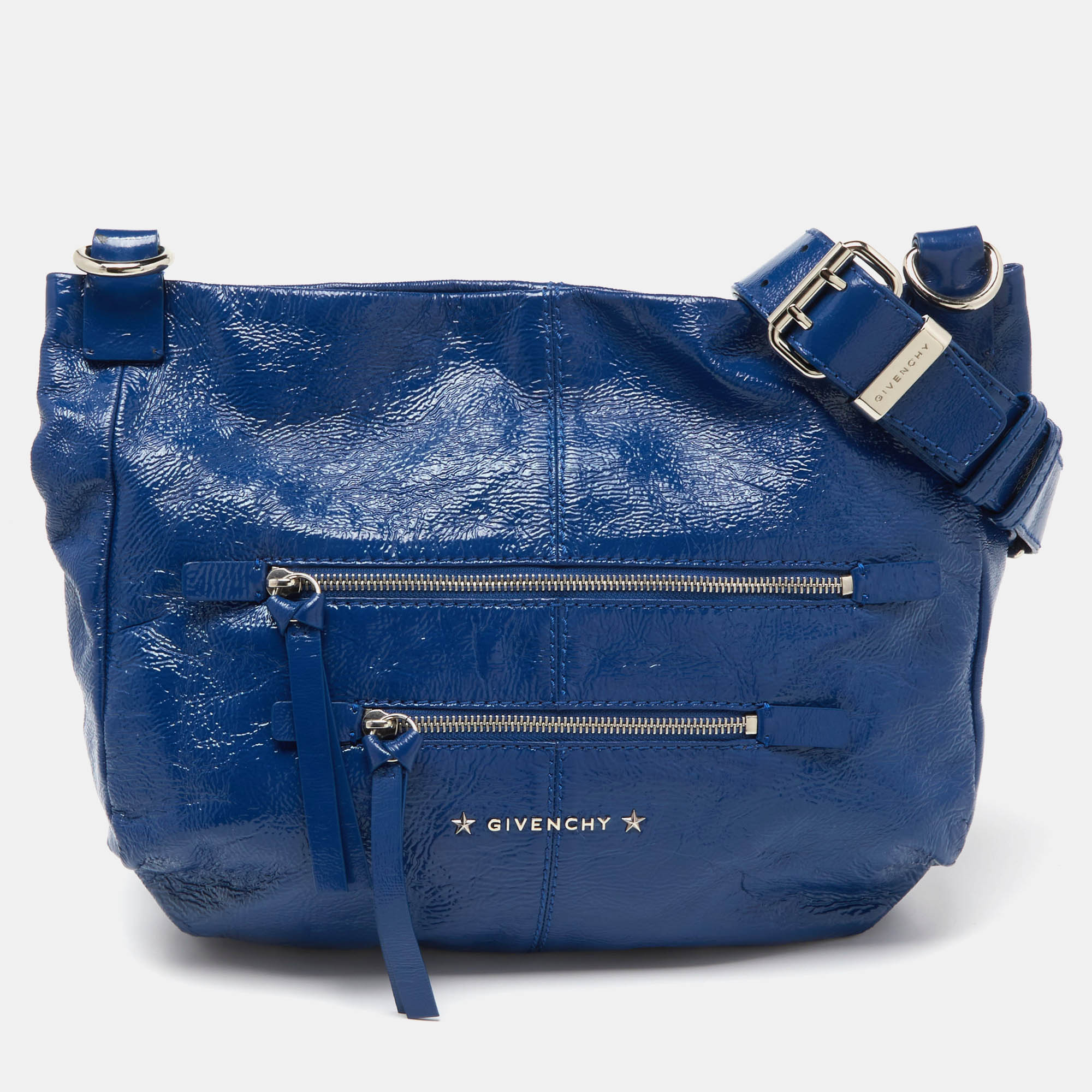 Pre-owned Givenchy Blue Patent Leather Double Zip Hobo