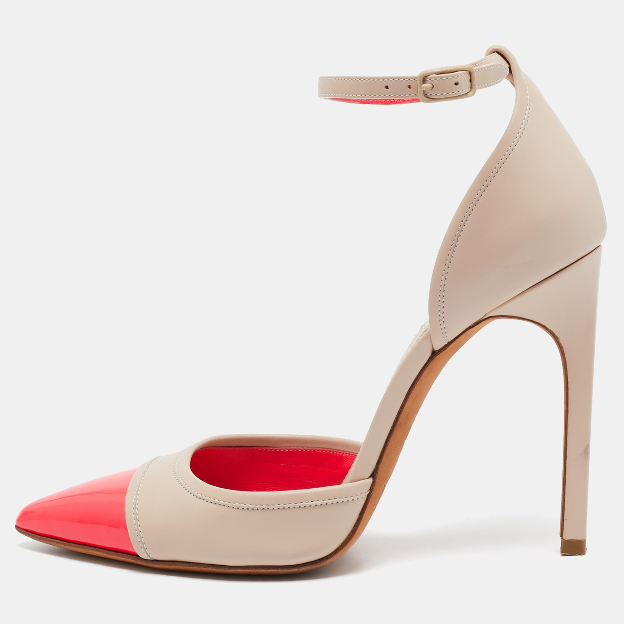 

Givenchy Beige/Pink Leather and Patent Ankle Strap Pumps Size